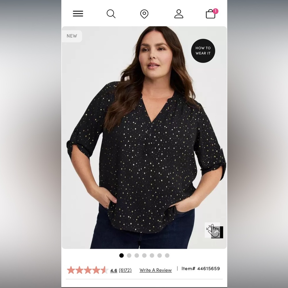 Torrid Black Blouse with Gold Dots Georgette size 3 (22/24)
